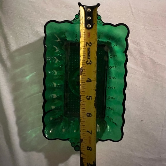 Anchor Hocking Emerald Green Glass Diamond Ruffle Candy Dish Bowl & Vanity tray - Picture 7 of 9